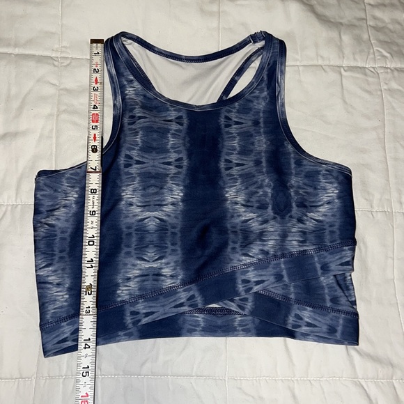 EUC Scorpio Sol Asymetrical Cross-Front Longline Yoga Bralette Blue Tie Dye Wave - Picture 6 of 10